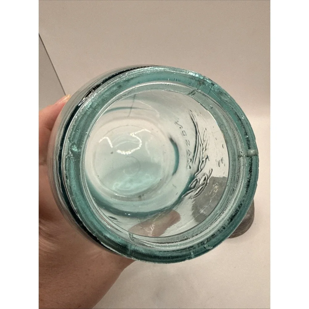 Vtg Blue Green Ball Perfect Mason Half Gallon Jar Zinc Lid Insert IV BUBBLES #12